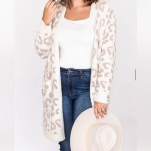 Pink Lily Cream and Tan Patterned Cardigan
